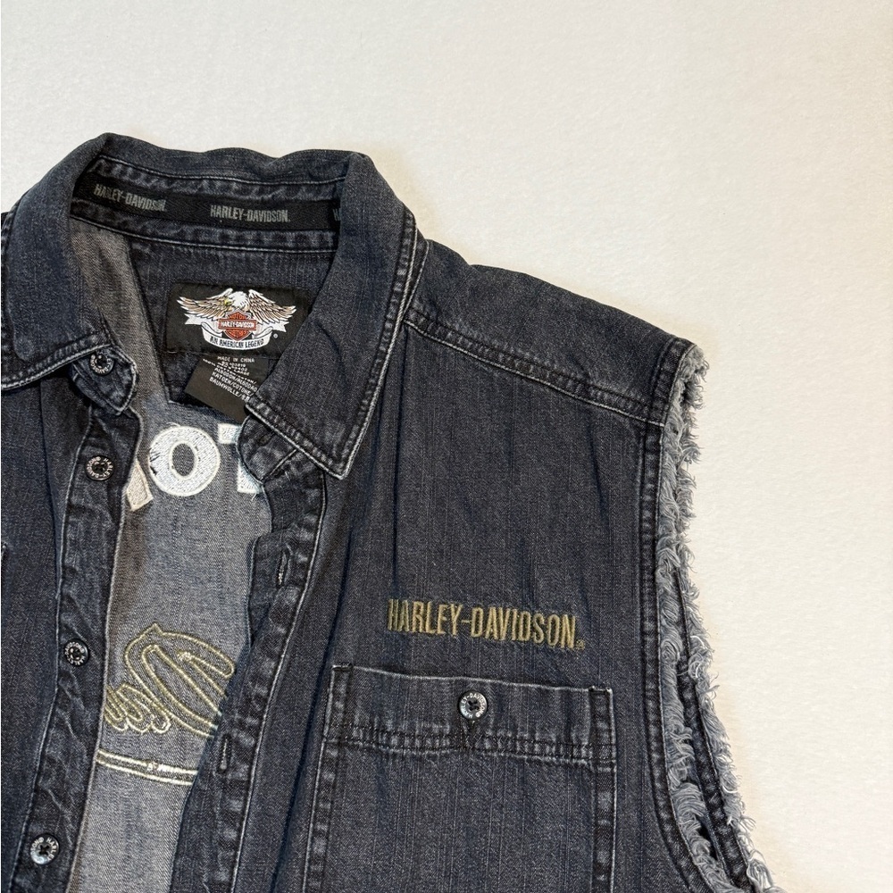 Vintage 05’ Harley-Davidson Black Denim Vest Size L - Picture 4 of 5